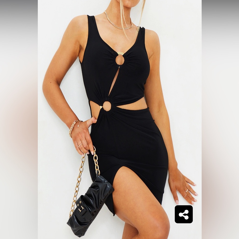 Black slinky ring detail cut out sleeveless bodycon dress